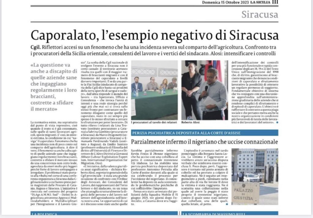 La Sicilia Articolo Caporalato